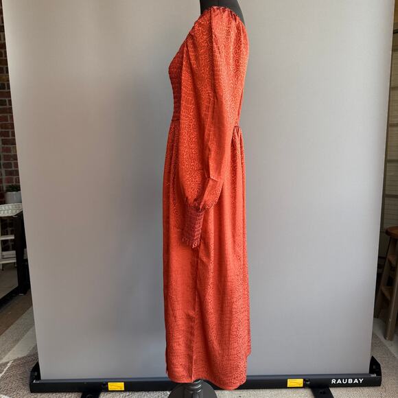 Wrangler Retro Shine Smoked Bodice Dress - orange - rust - silky - midi - size S - Picture 6 of 14